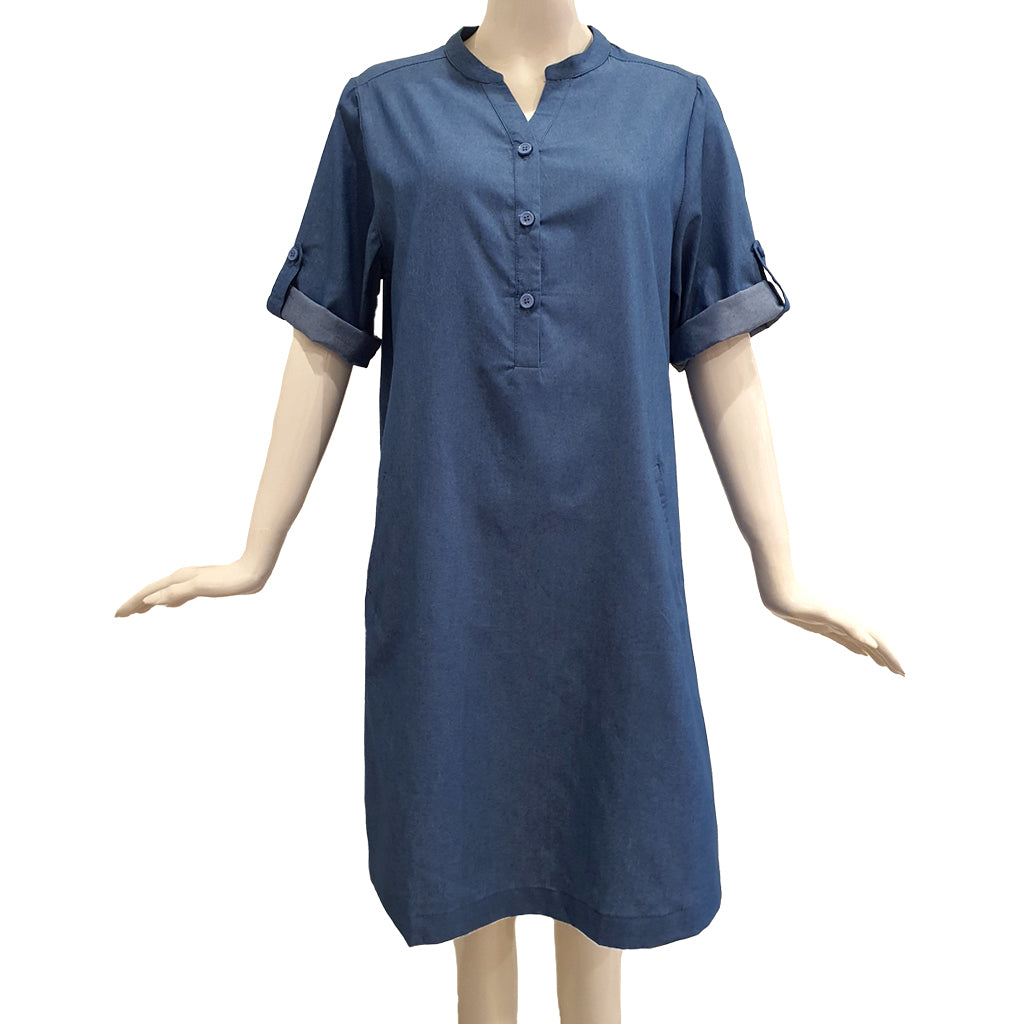 Joan Sports Denim Roll Tab Sleeve Dress