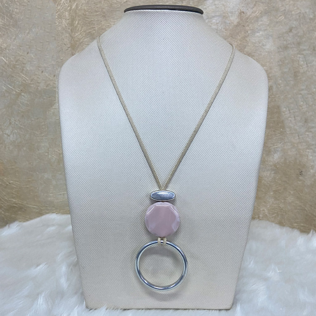 Coloured Stone & Silver Open Circle Long Necklace